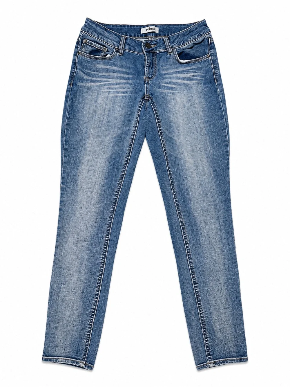 refuge Light Blue Skinny Jeans with Faded Whisker Detailing